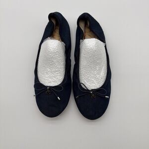 Sam Edelman Denim Ballet Flats Blue Jean Bow Charm Shoes 8.5M Felicia Coastal